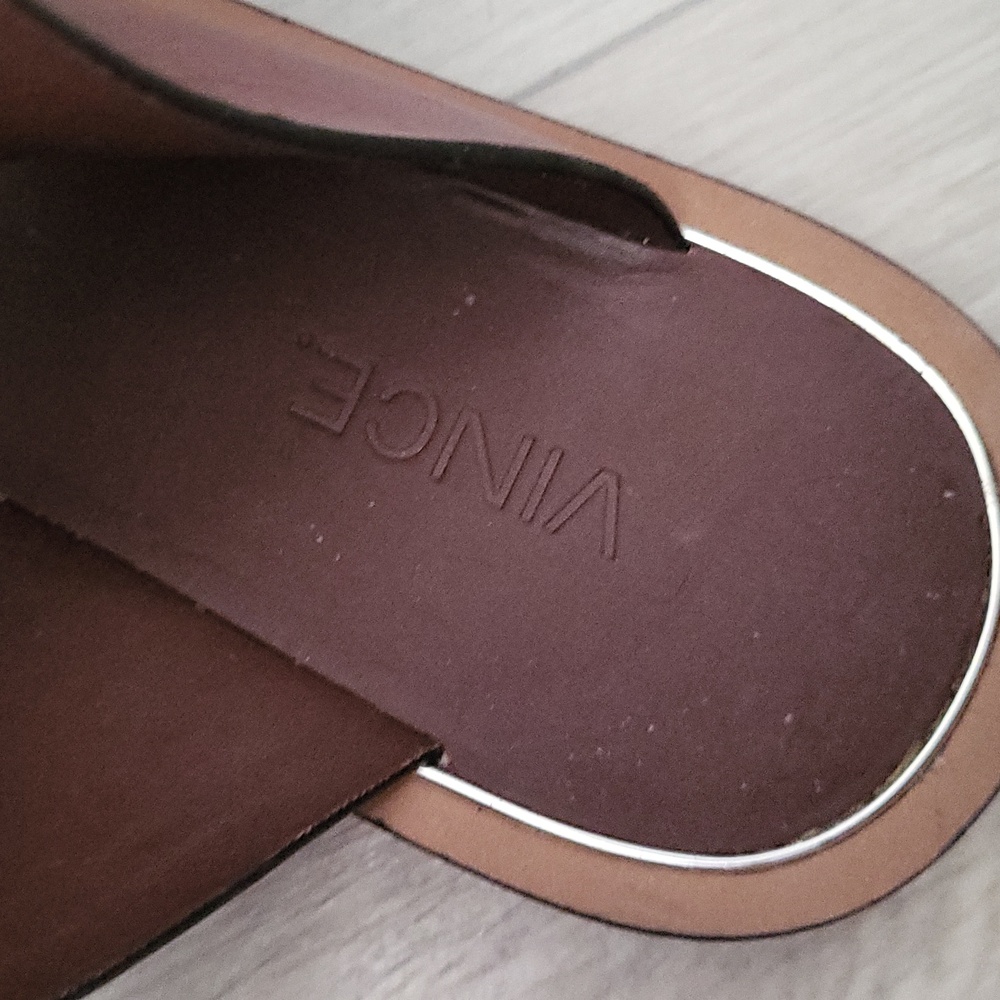 Vince Two-Tone Brown and Blue Leather Flat Sandals - Picture 4 of 4